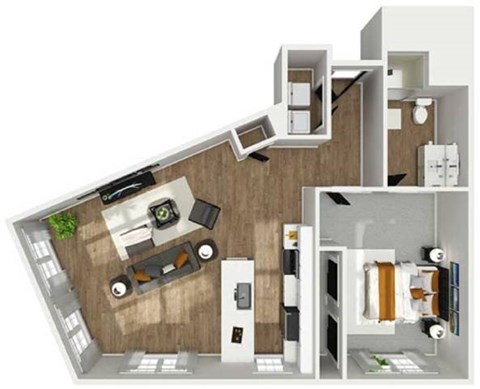 Floor plan for 1 bed, 1 bath, 1025 sqft