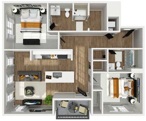 Floor plan for 2 beds, 2 baths, 1058 sqft