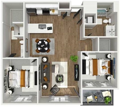 Floor plan for 2 beds, 2 baths, 1239 sqft