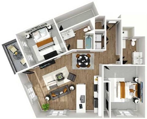 Floor plan for 2 beds, 2 baths, 1371 sqft