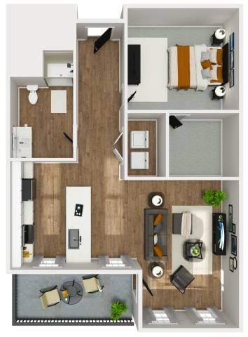 Floor plan for 1 bed, 1 bath, 802 sqft