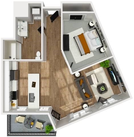 Floor plan for 1 bed, 1 bath, 809 sqft