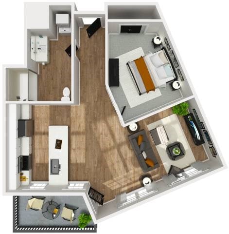 Floor plan for 1 bed, 1 bath, 809 sqft