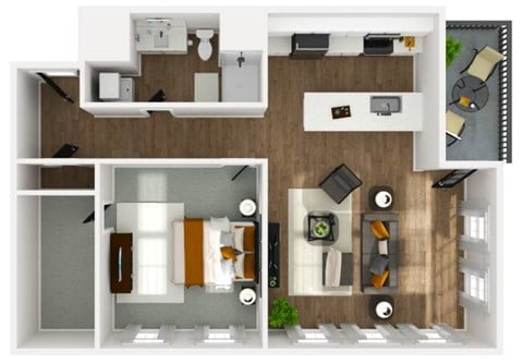 Floor plan for 1 bed, 1 bath, 956 sqft