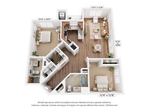 Floor plan for 2 beds, 2 baths, 1179 sqft