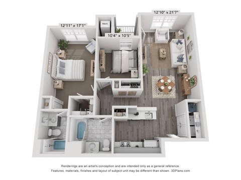 Floor plan for 2 beds, 2 baths, 1028 sqft