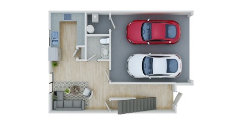 Floor plan for 3 beds, 2.5 baths, 1288 sqft