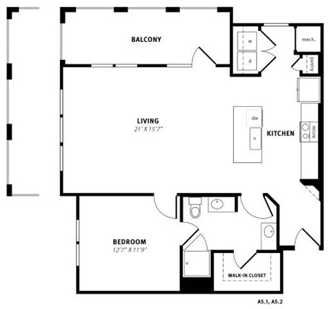 Floor plan for 1 bed, 1 bath, 936 sqft