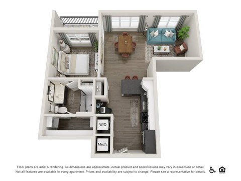 Floor plan for 1 bed, 1 bath, 775 sqft