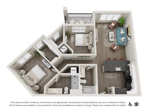 Floor plan for 2 beds, 2 baths, 1098 sqft