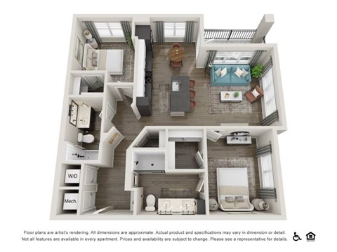 Floor plan for 2 beds, 2 baths, 1105 sqft