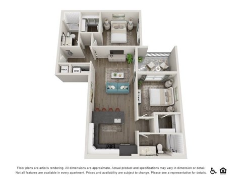 Floor plan for 2 beds, 2 baths, 1138 sqft