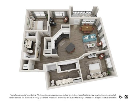 Floor plan for 2 beds, 2 baths, 1408 sqft