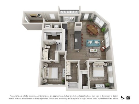 Floor plan for 2 beds, 2 baths, 1333 sqft