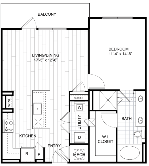 Floor plan for studio, 848 sqft