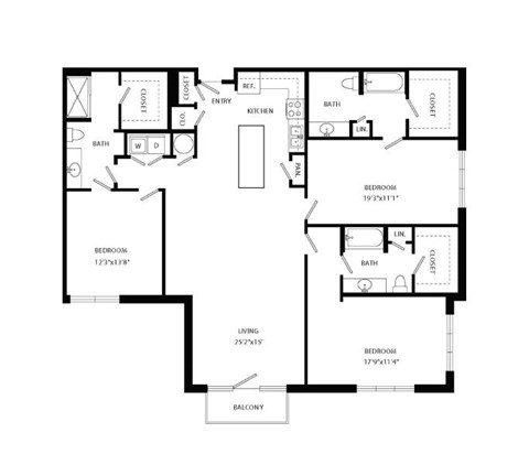 Floor plan for 3 beds, 3 baths, 1952 sqft