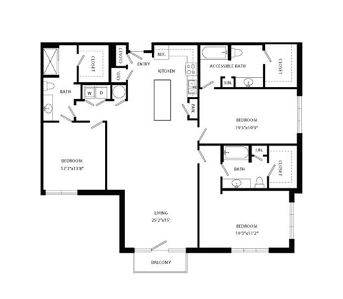 Floor plan for 3 beds, 3 baths, 1952 sqft