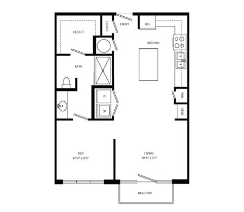 Floor plan for studio, 1 bath, 720 sqft