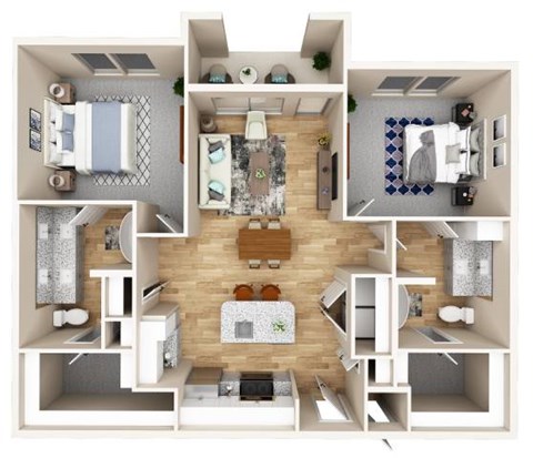 Floor plan for 2 beds, 2 baths, 1149 sqft