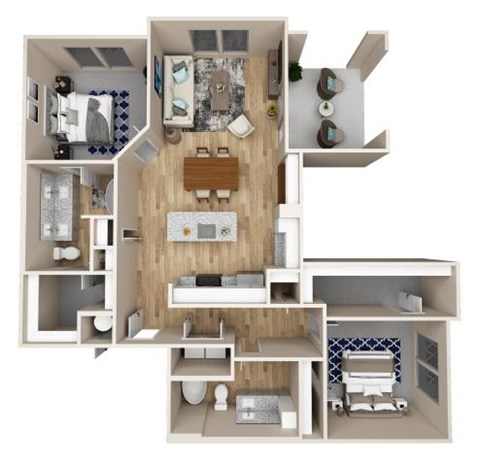 Floor plan for 2 beds, 2 baths, 1200 sqft