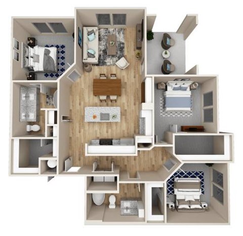 Floor plan for 3 beds, 2 baths, 1341 sqft