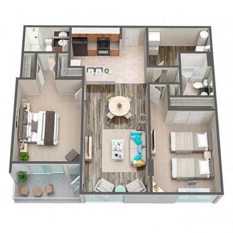 Floor plan for 2 beds, 2 baths, 1092 sqft