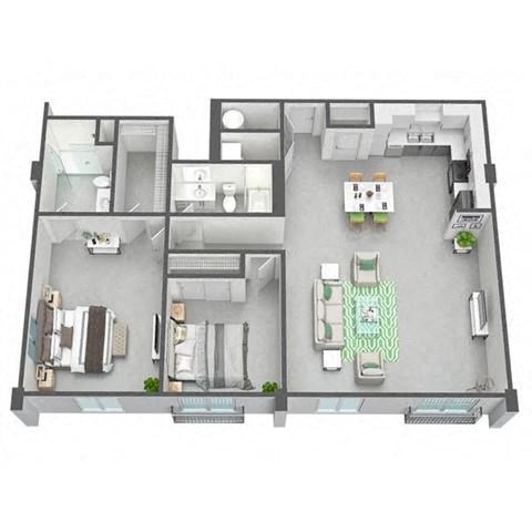 Floor plan for 2 beds, 2 baths, 1194 sqft