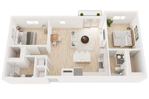 Floor plan for 2 beds, 2 baths, 1045 sqft