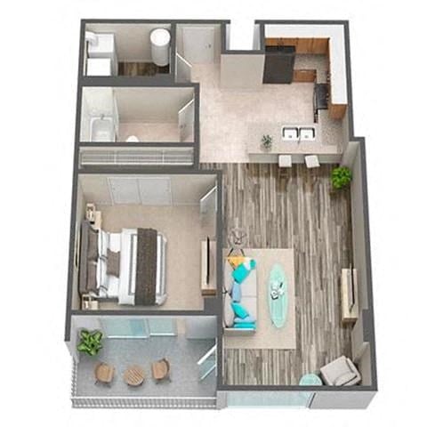 Floor plan for 1 bed, 1 bath, 686 sqft