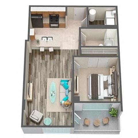 Floor plan for 1 bed, 1 bath, 694 sqft
