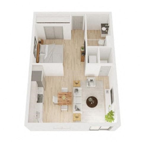 Floor plan for studio, 1 bath, 585 sqft