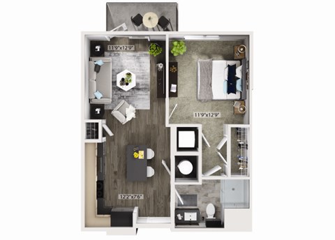 Floor plan for 1 bed, 1 bath, 646 sqft