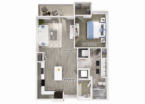 Floor plan for 1 bed, 1 bath, 824 sqft