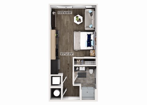 Floor plan for studio, 1 bath, 450 sqft