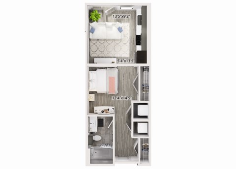 Floor plan for studio, 1 bath, 534 sqft