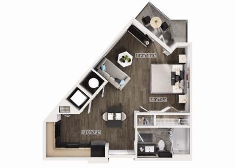 Floor plan for studio, 1 bath, 575 sqft