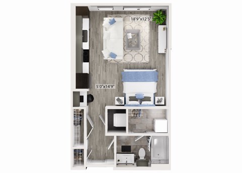 Floor plan for studio, 1 bath, 542 sqft