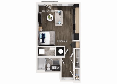 Floor plan for studio, 1 bath, 542 sqft