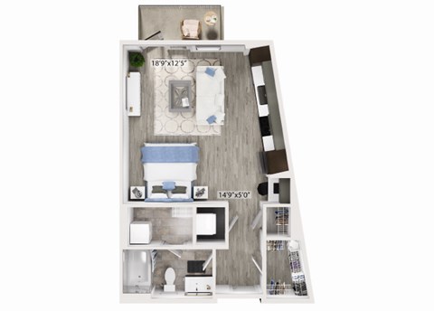 Floor plan for studio, 1 bath, 592 sqft