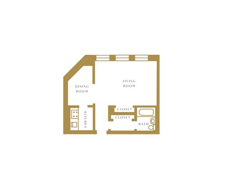Floor plan for studio, 1 bath, 505 sqft