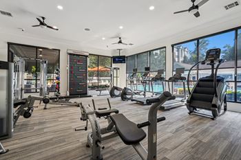 24-Hour fitness center including cardio theatre, free weights and rock climbing wall