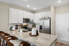 Jacksonville apartment for rent - A kitchen with granite countertops and white cabinets.