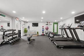 Acton apartment for rent - A gym with treadmills, exercise balls, and weights.