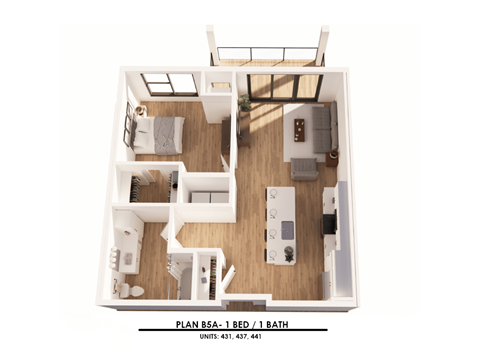 Floor plan for 1 bed, 1 bath, 774 sqft