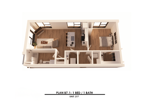 Floor plan for 1 bed, 1 bath, 771 sqft