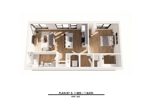 Floor plan for 1 bed, 1 bath, 771 sqft