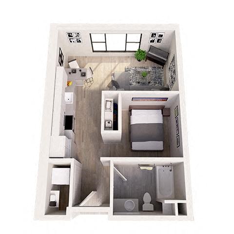 Floor plan for studio, 1 bath, 532 sqft