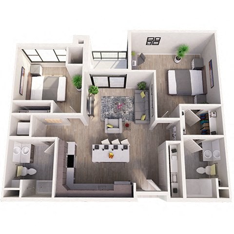 Floor plan for 2 beds, 2 baths, 1062 sqft