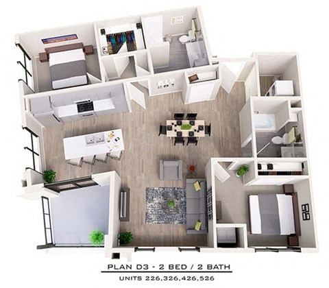 Floor plan for 2 beds, 2 baths, 1189 sqft