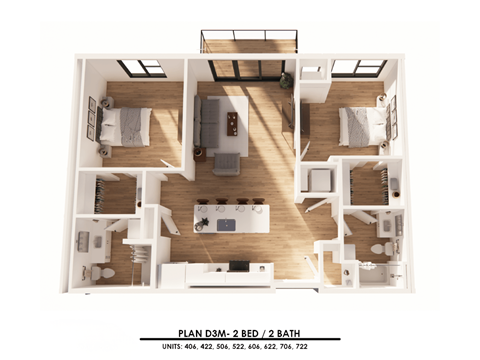 Floor plan for 2 beds, 2 baths, 1089 sqft